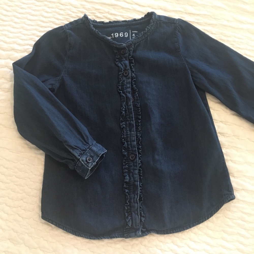 Gap 1989 Denim, Ruffled Blouse Top, Sz 3-4yrs